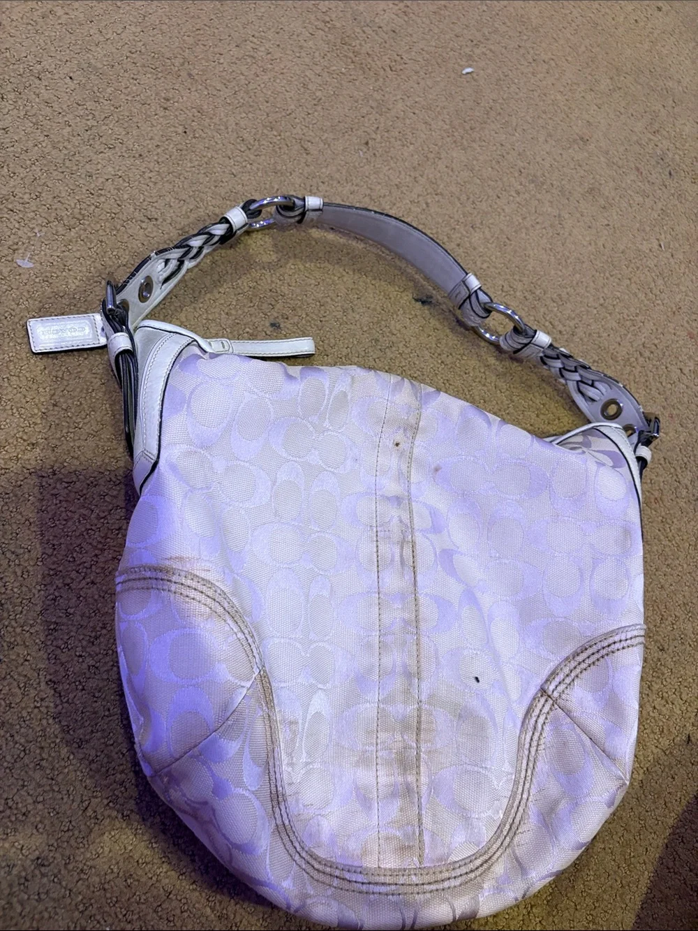 Coach Light Pink Signature Jacquard Hobo with Braided Strap - Picture 3 of 5